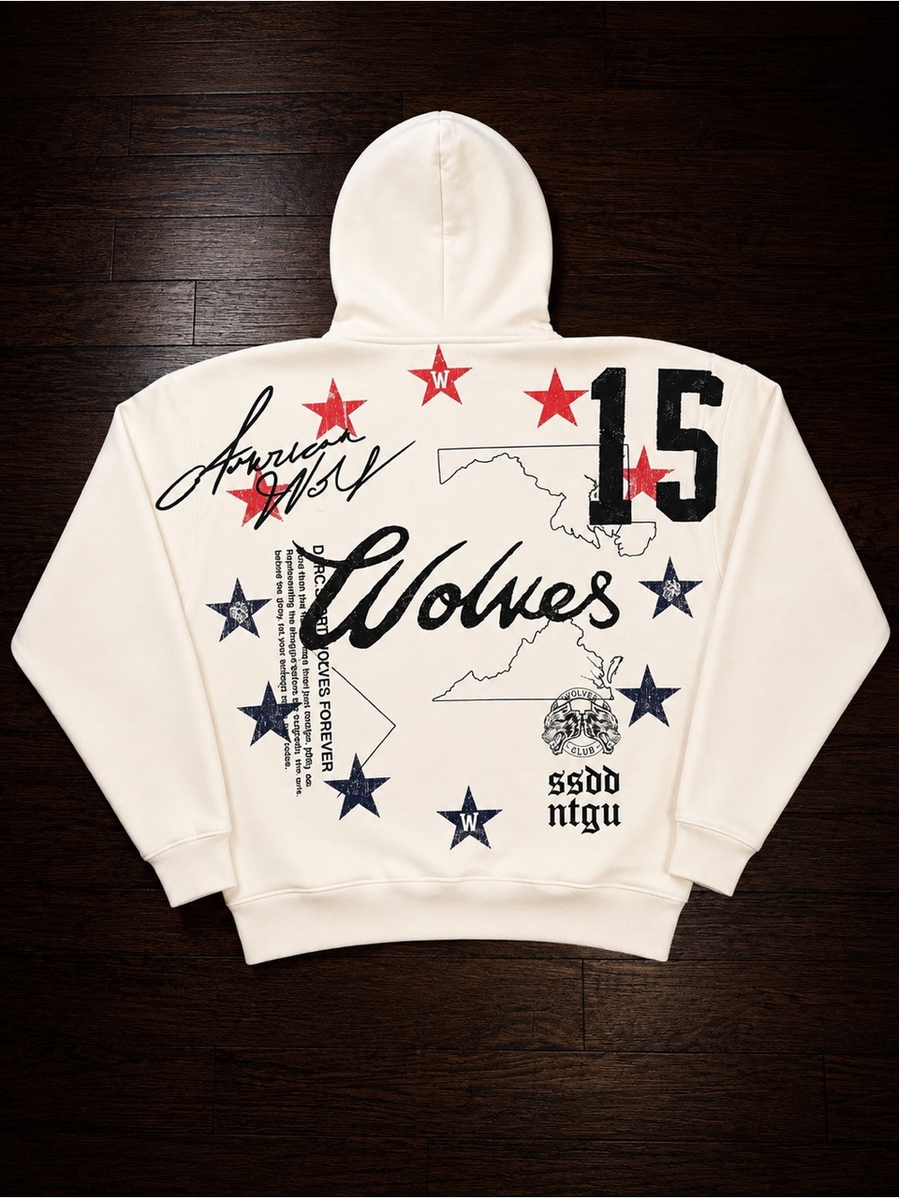 Darc Sport Cream Zip-Up Hoodie with Red & Navy Star Graphic